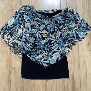 APT 9  Blue and Green Floral Cape Blouse TBD P
